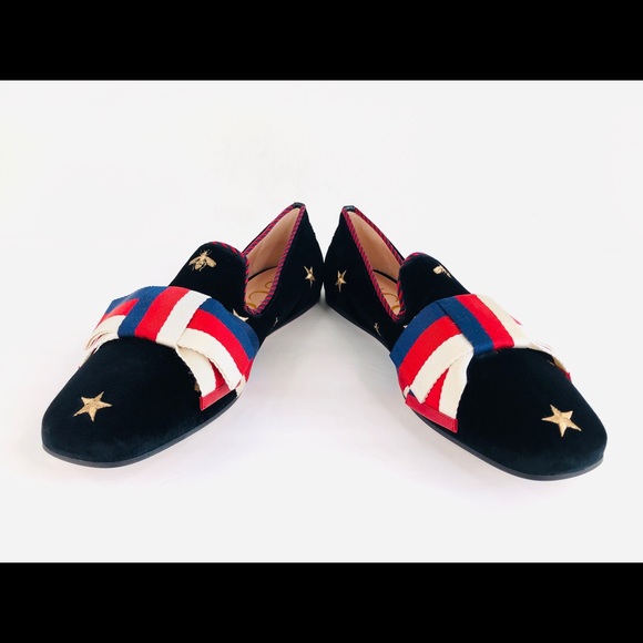 GUCCI Sylvie Bee Velvet Bow Ballet Flat Loafer - Picture 11 of 13